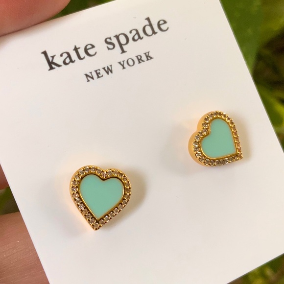 Kate Spade TAKE HEART Earrings🩷Charming STUDS TIFFANY BLUE CZ/ENAMEL GOLD - Picture 2 of 11